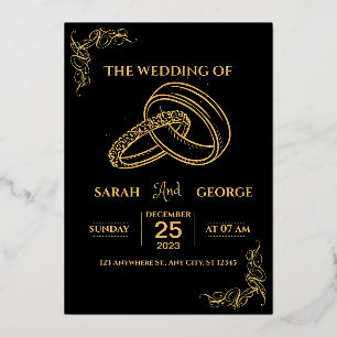 Relieve Metalizado Invitación de boda elegante con foil negro y dorad