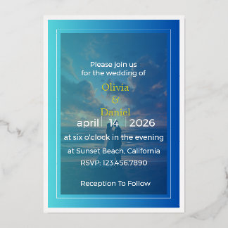 Relieve Metalizado Invitación de boda elegante con lámina azul océano