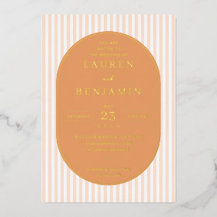 Relieve Metalizado Invitación de boda elegante con rayas de melocotón