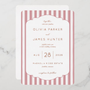 Relieve Metalizado Invitación de boda elegante con rayas rosadas