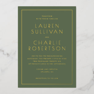 Relieve Metalizado Invitación de boda elegante con serif en verde