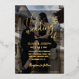 Relieve Metalizado Invitación de boda elegante con superposición negr