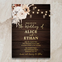 Invitación de boda floral boho rústica con lámina