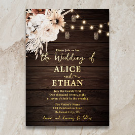 Relieve Metalizado Invitación de boda floral boho rústica con lámina