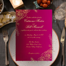 Invitación de boda floral elegante con hoja de oro