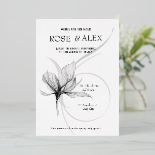 Relieve Metalizado Invitación de boda floral elegante con lámina de p