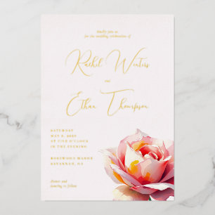 Relieve Metalizado Invitación de boda floral elegante con toque rosad