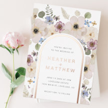 Invitación de boda floral moderna con lámina metál