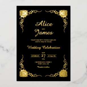 Relieve Metalizado Invitación de boda formal clásica con foil de oro