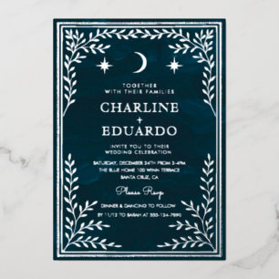Relieve Metalizado Invitación de boda gótica con lámina de plata cele