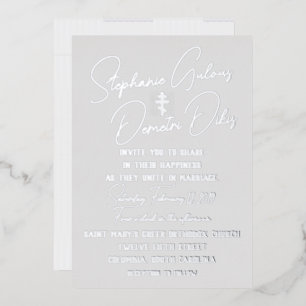 Relieve Metalizado Invitación de boda griega plana con lámina de esta