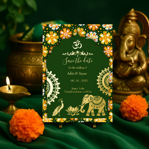Relieve Metalizado invitación de boda india para guardar la fecha con