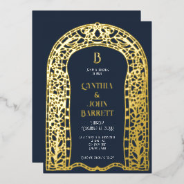 Relieve Metalizado Invitación de boda inspirada en Art Déco con lámin