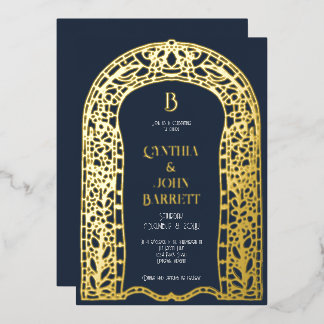Relieve Metalizado Invitación de boda inspirada en Art Déco con lámin