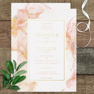 Relieve Metalizado Invitación de boda mármol con hoja de oro y meloco