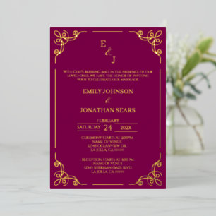 Relieve Metalizado Invitación de boda minimalista con lámina de oro