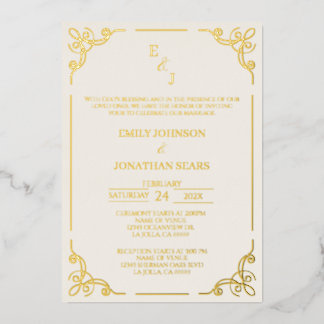Relieve Metalizado Invitación de boda minimalista con lámina de oro