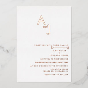 Relieve Metalizado Invitación de boda Modern Heart Line con lámina pr