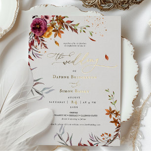 Relieve Metalizado Invitación de boda otoñal con naranja quemada y le