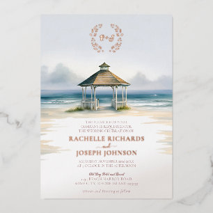 Relieve Metalizado Invitación de boda para gazebo de playa con acuare