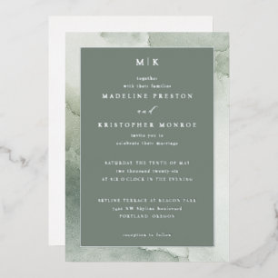 Relieve Metalizado Invitación de boda sofisticada con mármol verde