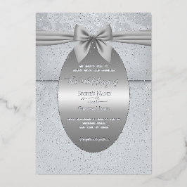 Relieve Metalizado Invitación de boda Vintage Plata con Lazo