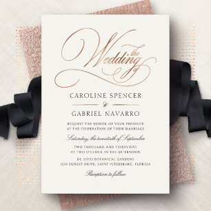 Relieve Metalizado Invitación de Bodas con Caligrafía Formal y Elegan