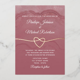 Relieve Metalizado Invitación de Bodas con Caligrafía Rosa Polvo con