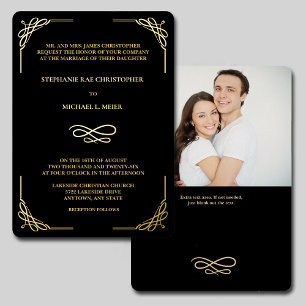 Relieve Metalizado Invitación de Bodas con Esquina Elegante en Hojuel