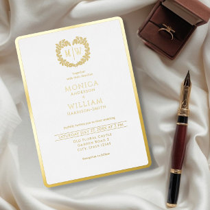 Relieve Metalizado Invitación de bodas con foil de cresta de monogram