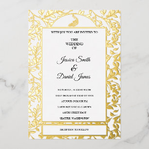 Relieve Metalizado Invitación de bodas con foil de vid de pavo real