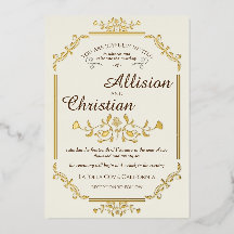 Invitación de Bodas con Hoja de Oro Vintage Glam
