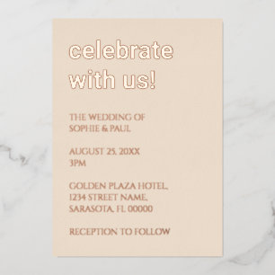 Relieve Metalizado Invitación de Bodas con Hojas de Paja Beige y Oro