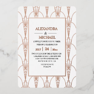 Relieve Metalizado Invitación de Bodas con Holograma Art Déco Moderna