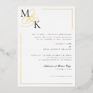 Relieve Metalizado Invitación de bodas con iniciales clásicas y foil