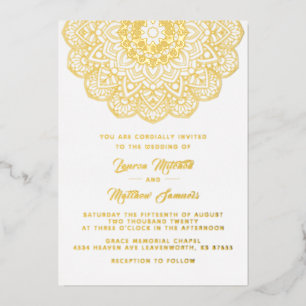 Relieve Metalizado Invitación de bodas con lámina de oro Mandala
