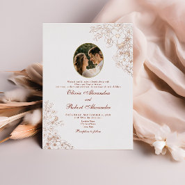 Relieve Metalizado Invitación de bodas con lámina dorada y foto vinta