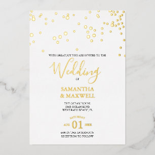 Relieve Metalizado Invitación de Bodas con Tipografía Blanca y Hoja d