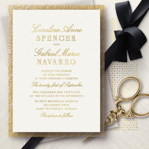Relieve Metalizado Invitación de Bodas con Tipografía Formal Vintage 