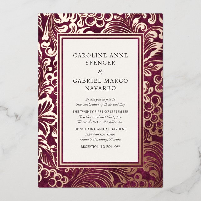 Relieve Metalizado Invitación de Bodas de Bodega de Vino con Hilo de  (Anverso)