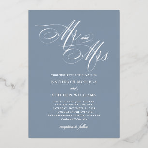 Relieve Metalizado Invitación de caligrafía de boda de Mr & Mrs con l