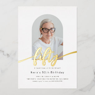 Relieve Metalizado Invitación de cumpleaños 50 con lámina metálica y 