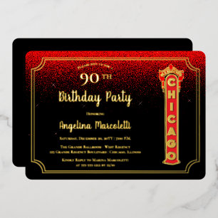 Relieve Metalizado Invitación de cumpleaños 90 con Glam Chicago Sign 