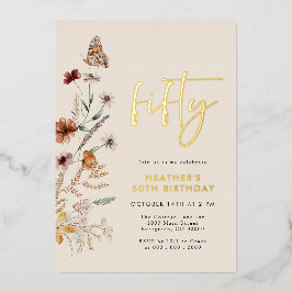 Relieve Metalizado Invitación de Cumpleaños Cincuenta con Hojuela