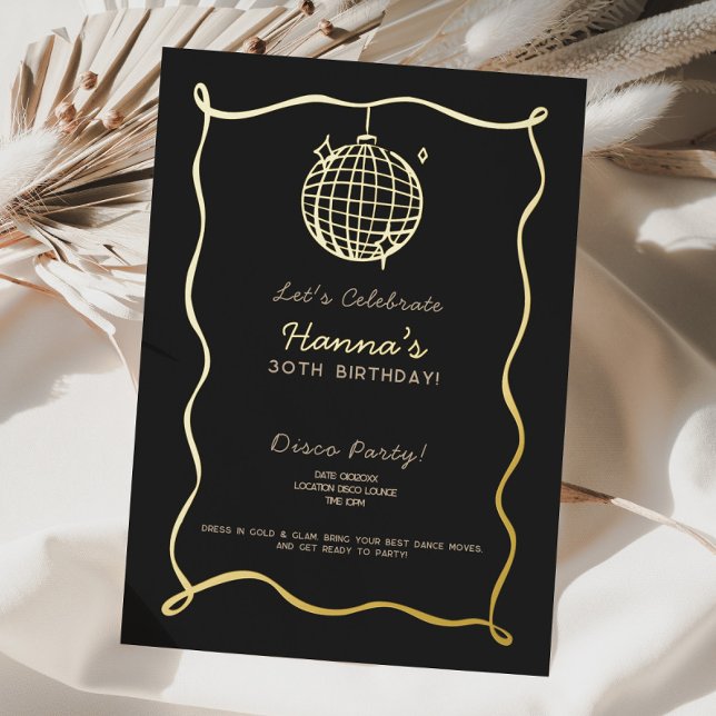 Relieve Metalizado Invitación de cumpleaños con bola de discoteca de  (Disco Ball Birthday Foil Invitation)