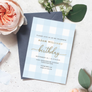 Relieve Metalizado Invitación de Cumpleaños con Estampado de Cuadros