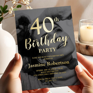 Relieve Metalizado Invitación de cumpleaños con foto elegante