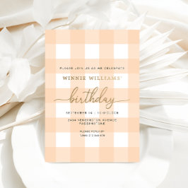 Relieve Metalizado Invitación de cumpleaños con gingham de melocotón