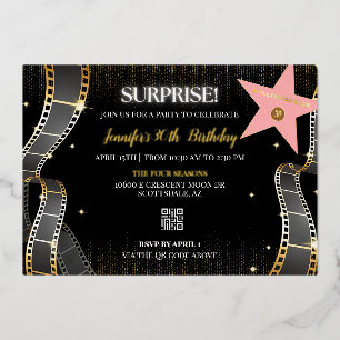 Relieve Metalizado Invitación de cumpleaños con glamour de Hollywood