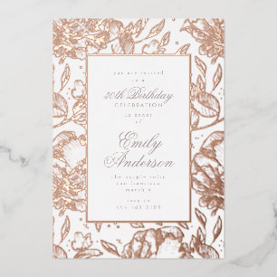 Relieve Metalizado Invitación de Cumpleaños con Hojas de Florales Dib